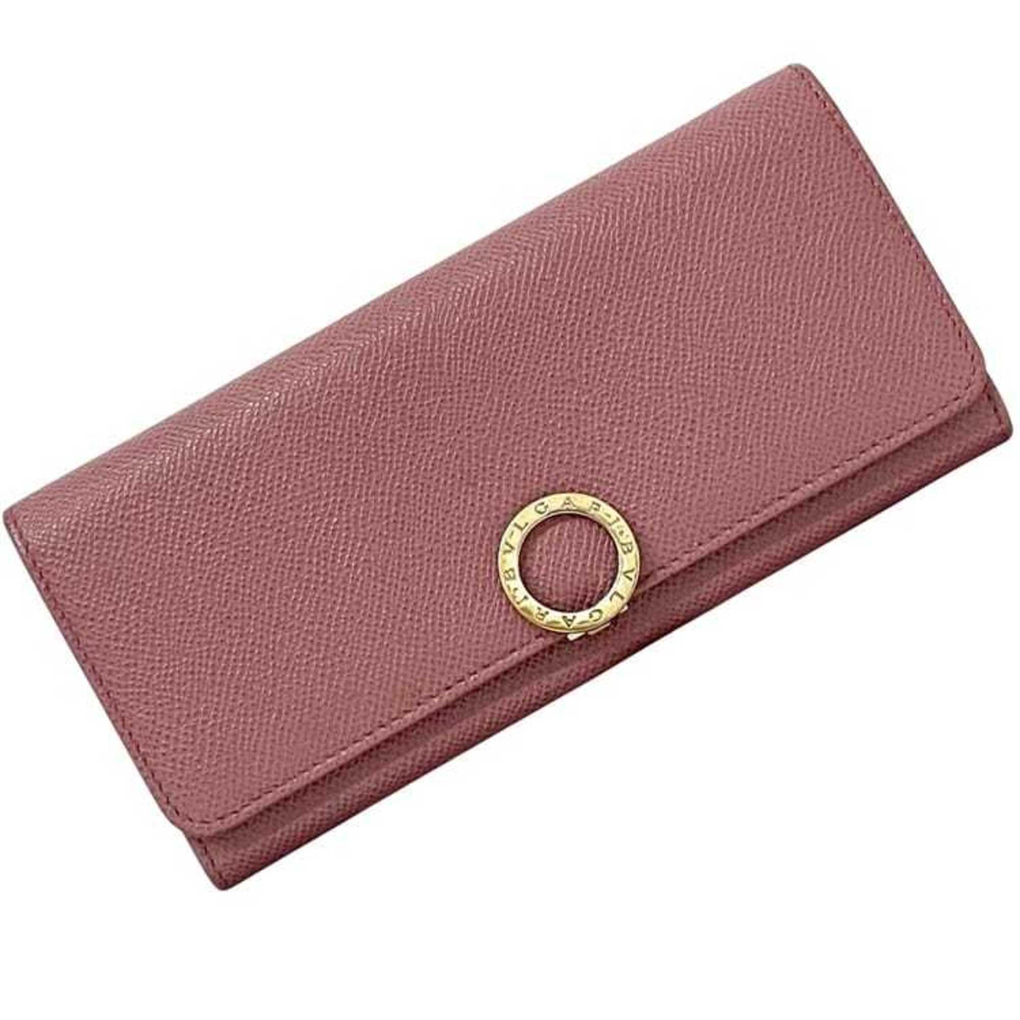Bvlgari Bulgari Bi-Fold Long Wallet Ec-25158 Pink 282870 Leather Clip Grain W...